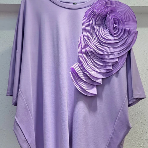 Load image into Gallery viewer, Women Rose Red Three-dimensional Flower Big Size T-shirt New Round Neck Short Sleeve Fashion Spring Summer 2025 1DH9985
