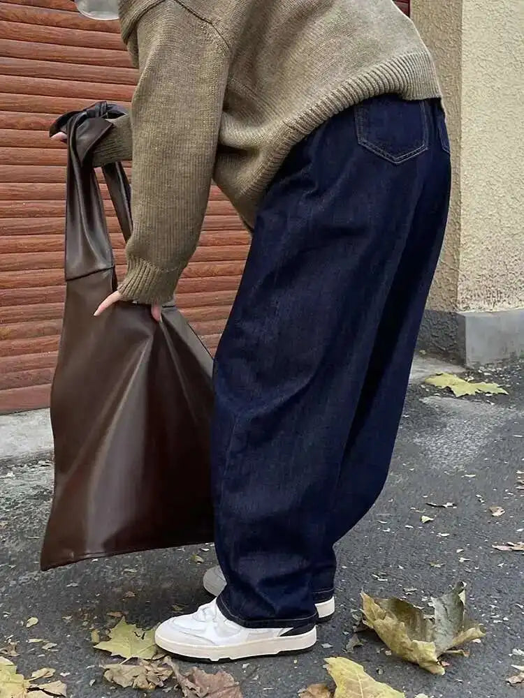 High Waist Dark Blue Denim Long Casual Wide Leg Jeans New Loose Women Trousers Fashion Tide Spring Autumn 2025 1DH1472