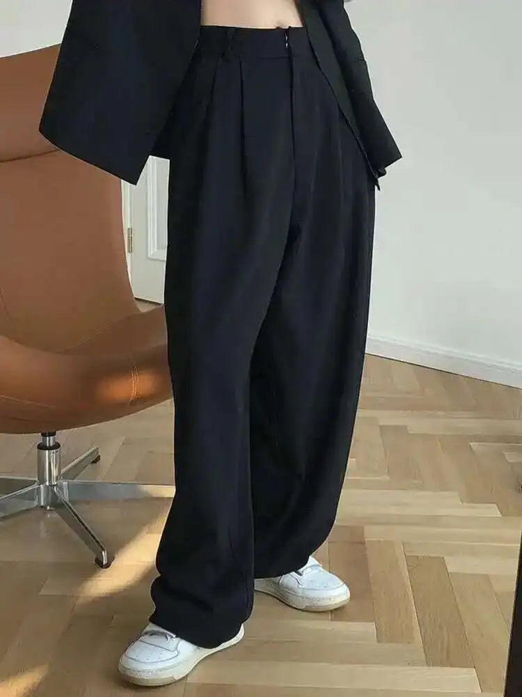 High Waist Black Pleated Casual Wide Leg Pants New Loose Fit Trousers Women Fashion Tide Spring Autumn 2025 1DF4432