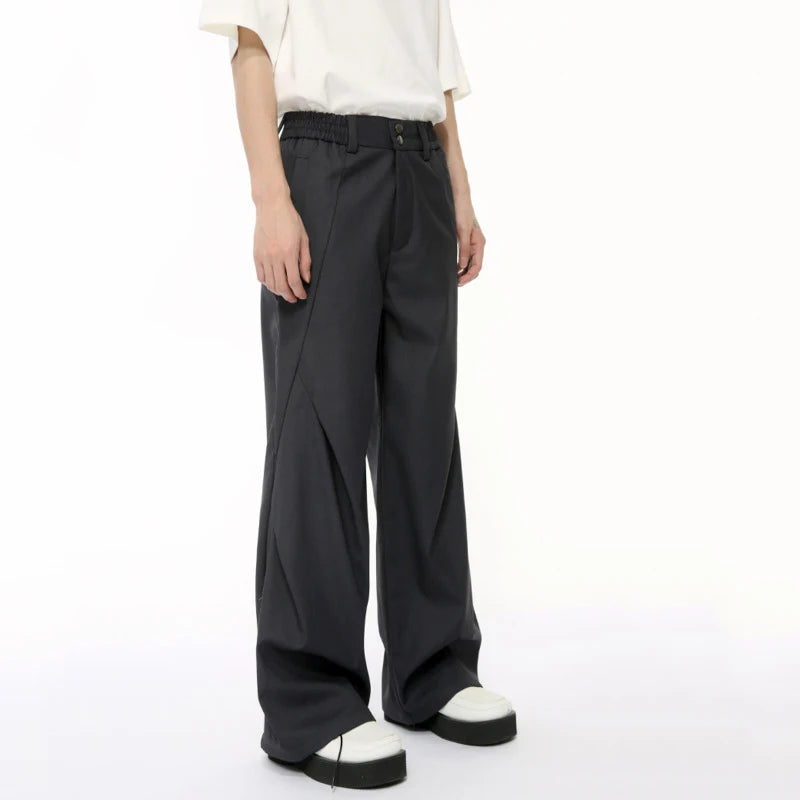 Niche Style Men's Suit Pants Oblique Fold Straight Summer Male Loose Trousers Wide Leg Casual Bottom Tide 9C6381