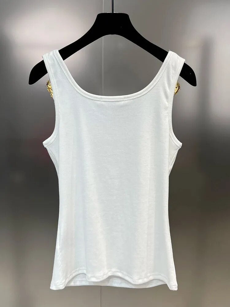 Off Shoulder Solid Tank Tops For Women Square Collar Sleeveless Slim Pullover Summer Sexy Vest Female Fashion