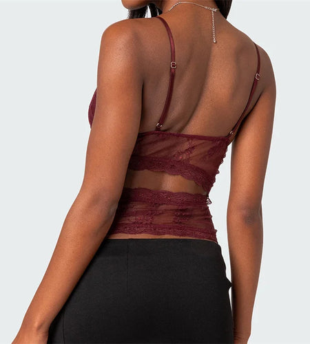 Coquette Camisole y2k Clothes Women Sheer See Through Spaghetti Strap Sleeveless Tanks 2000s Aesthetic Clothes Clubwear