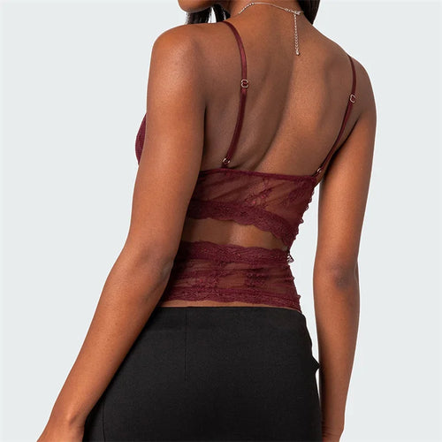 Load image into Gallery viewer, Coquette Camisole y2k Clothes Women Sheer See Through Spaghetti Strap Sleeveless Tanks 2000s Aesthetic Clothes Clubwear
