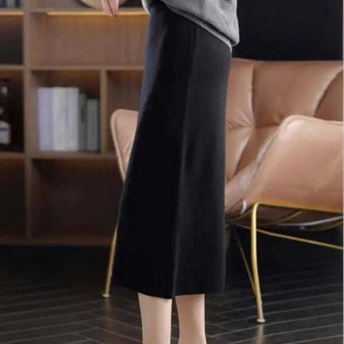 Load image into Gallery viewer, Korean Women Fashion Black Office Lady High Waist Knitted Skirts Autumn Winter New Brown Vacation Long Straight Skirt Simplicity
