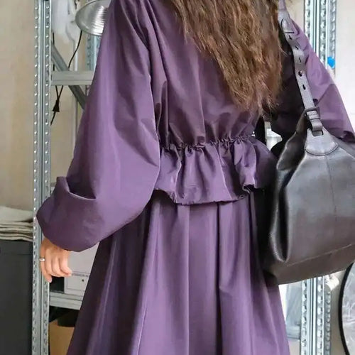 Load image into Gallery viewer, Purple Drawstring Big Size Casual Jacket New Stand Collar Long Sleeve Women Coat Fashion Tide Spring Autumn 2025 1DH6530
