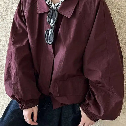 Load image into Gallery viewer, Wine Red Pocket Big Size Casual Thin Jacket New Lapel Long Sleeve Women Coat Fashion Tide Spring Autumn 2025 1DH7292
