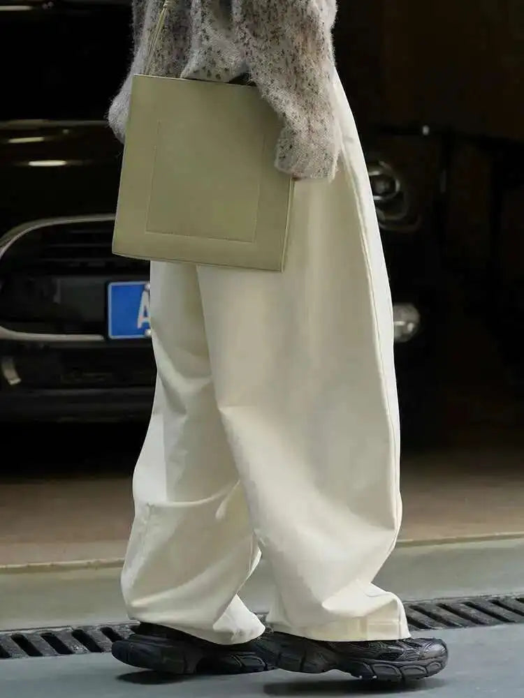 High Elastic Waist Beige Casual Long Wide Leg Pants New Loose Fit Trousers Women Fashion Tide Spring Autumn 2025 1DH2803