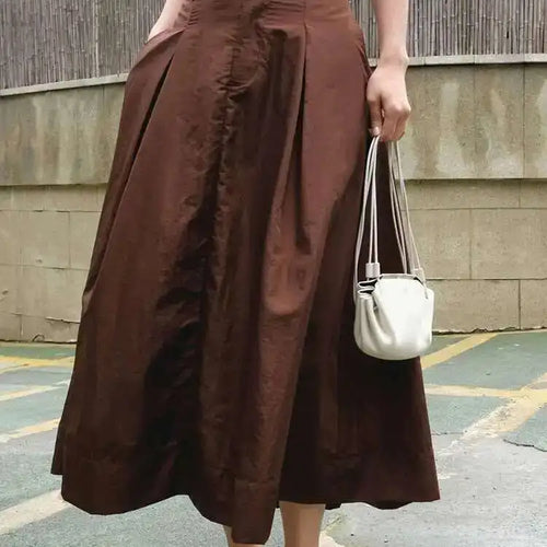 Load image into Gallery viewer, High Waist Purple Coffee Pleated Pocket Casual A-line Half-body Skirt Women Fashion Tide New Spring Autumn 2025 1DH5613
