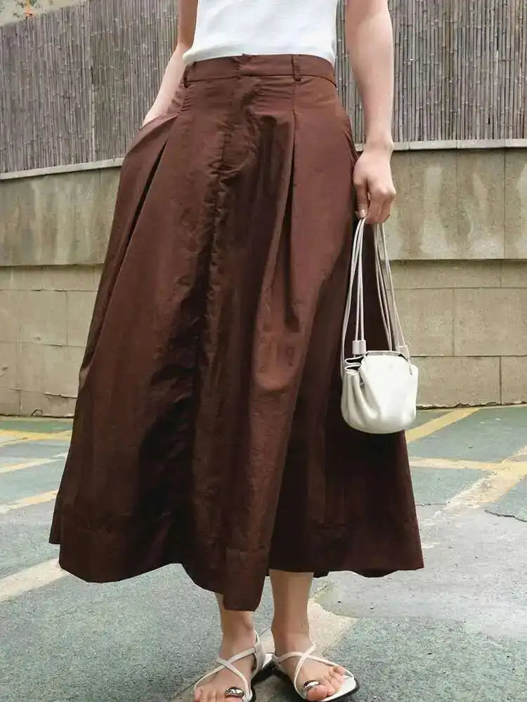 High Waist Purple Coffee Pleated Pocket Casual A-line Half-body Skirt Women Fashion Tide New Spring Autumn 2025 1DH5613