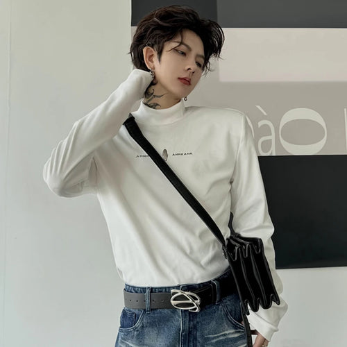 Load image into Gallery viewer, Letter Design Male T-shirt Causal Mock Neck Solid Color Men&#39;s Pullover Tops Chic Trendy Men Clothing Spring 9C4150
