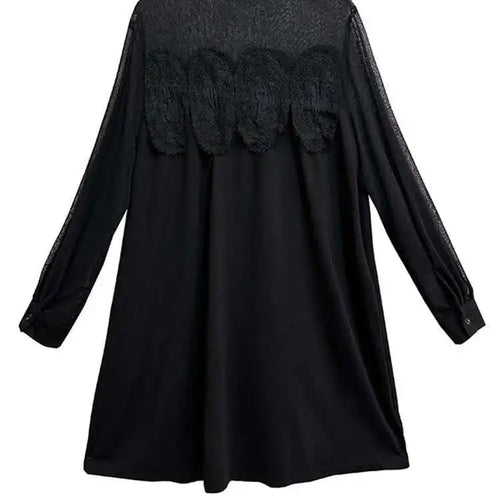 Load image into Gallery viewer, Women Black Mesh Lace Big Size Elegant Knee-Length Dress New Turtleneck Long Sleeve Fashion Spring Autumn 2025 1DH8734
