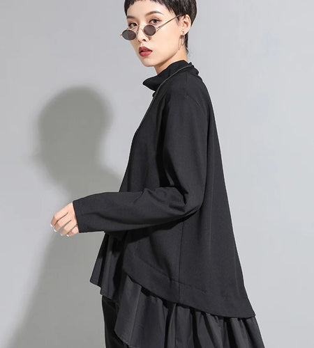 Loose Fit Asymmetrical Ruffles Sweatshirt New High Collar Long Sleeve Women Big Size Fashion Tide Spring Autumn 2025 1A529