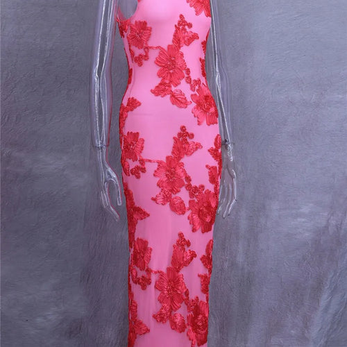 Load image into Gallery viewer, Elegant Floral Print Sexy Maxi Dress For Women Embroidered Applique Tank Dress Femme Bodycon Club Party Long Dress

