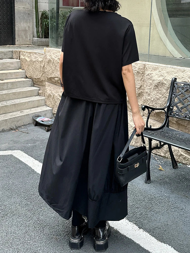 High Elastic Waist Black Irregular Ruffles Splice A-line Half-body Skirt Women Fashion Tide New Spring Autumn 2025 1DJ1375