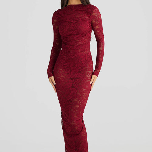 Load image into Gallery viewer, Mesh Floral Print Long Sleeve Backless Sexy See Through Draped Sexy Maxi Dress Fall Women Fashion Y2K Outfit Party Club
