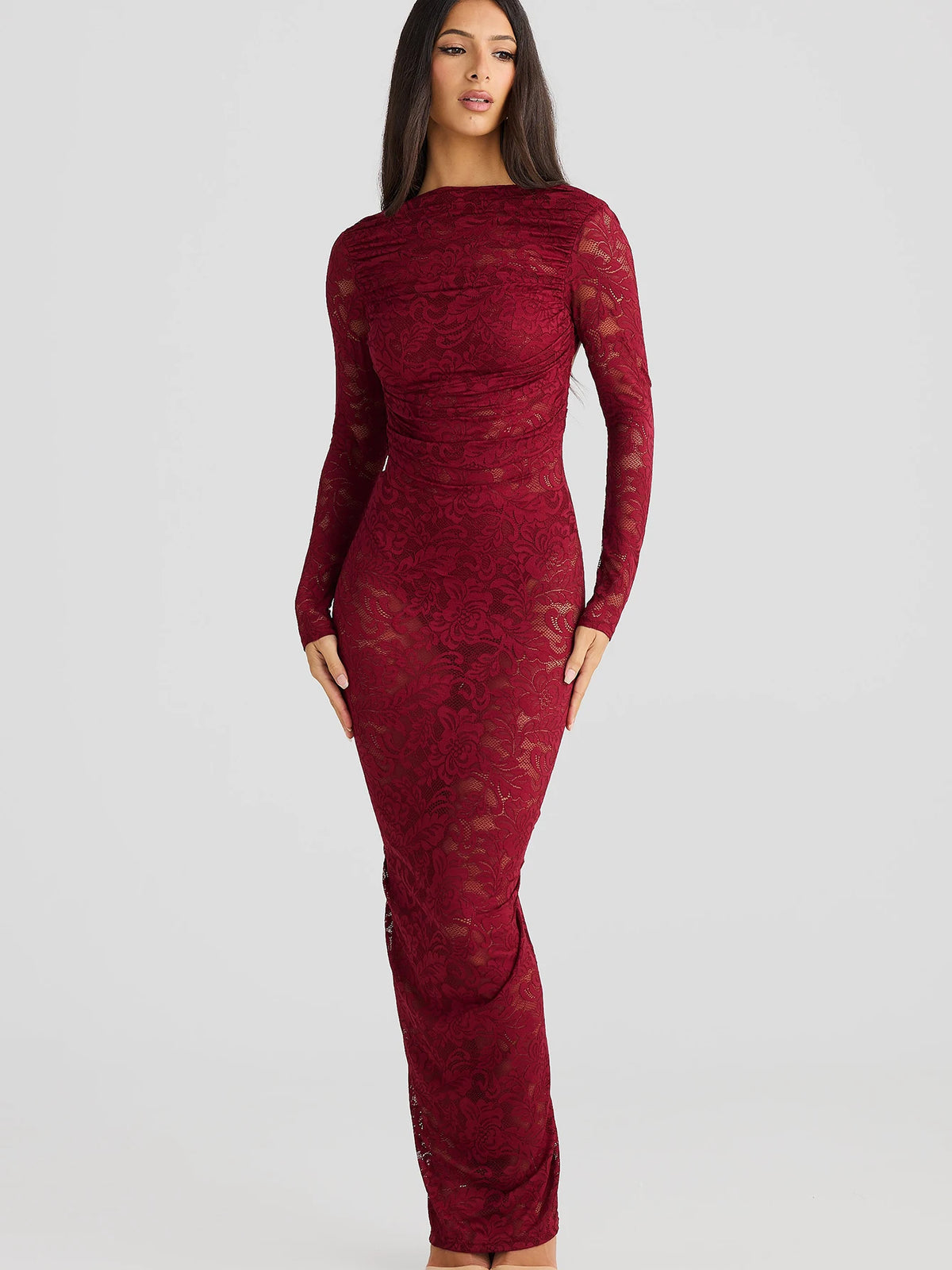 Mesh Floral Print Long Sleeve Backless Sexy See Through Draped Sexy Maxi Dress Fall Women Fashion Y2K Outfit Party Club