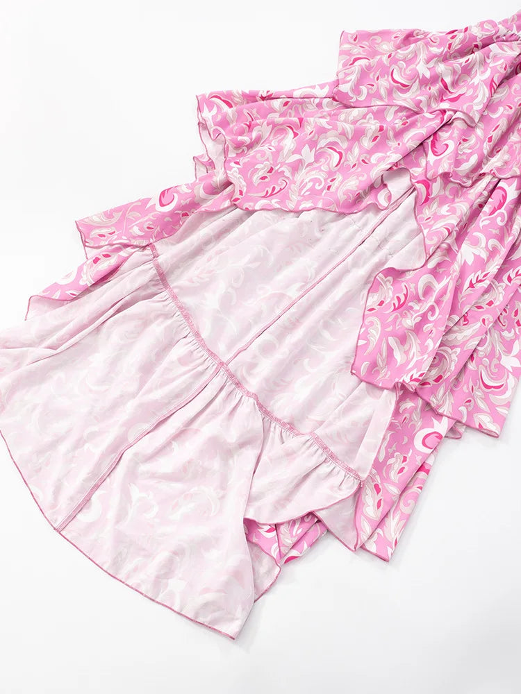 Print Halter Ruffled Sexy Maxi Dress Women Fashion V Neck Sleeveless High Waist Backless Beach Club Party Long Dress