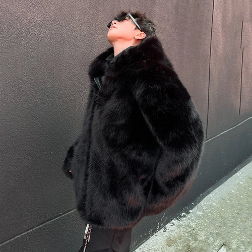 Load image into Gallery viewer, Fashion Men&#39;s Faux Fur Jacket Hooded Zipper Warm Coat 2024 Autumn Winter New Fashion Tide Solid Color Jackets 9C9257
