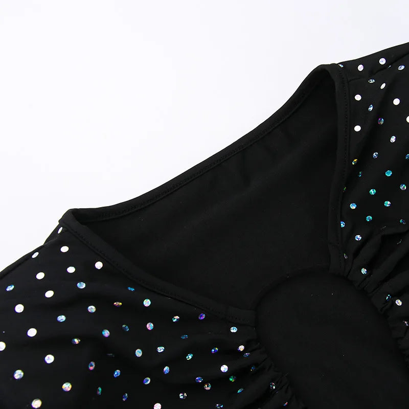 Elegant Sequin Sparkle Sexy Maxi Dress For Women Fashion Hollow Out Sheer Long Sleeve Bodycon Club Party Long Dress