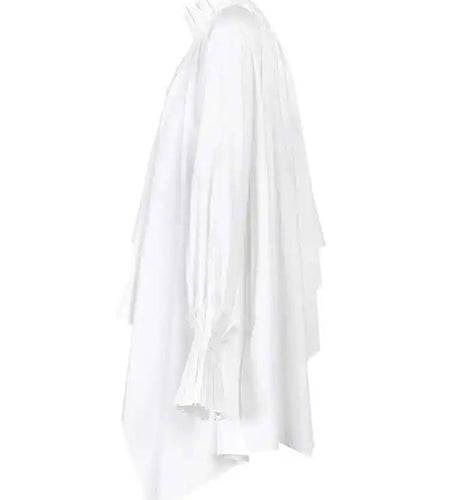 Women White Pleated Big Size Irregular Blouse New Stand Collar Long Sleeve Shirt Fashion Spring Autumn 2025  1DE395100