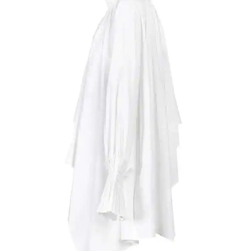 Load image into Gallery viewer, Women White Pleated Big Size Irregular Blouse New Stand Collar Long Sleeve Shirt Fashion Spring Autumn 2025  1DE395100
