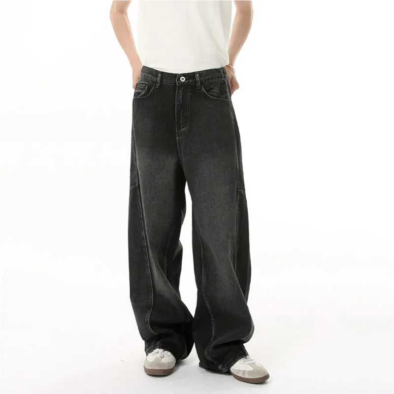 Men's  Jeans New Splicing Deconstruction Straight Wide Leg Gradient Color Trendy Male Denim Pants American Style 9W1845