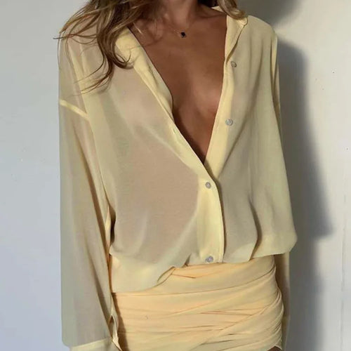 Load image into Gallery viewer, Sexy Long Sleeve Turn-down Colla Bag Hip Strap Shirt Dress For Women See Through Patchwork High Waist Dress Streetwear
