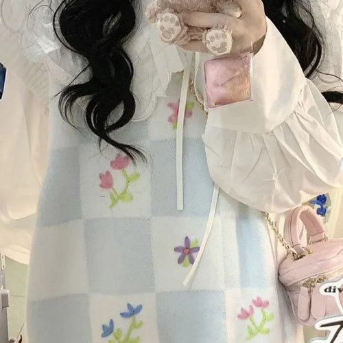 Load image into Gallery viewer, Knitted Sweater Vest for Women 2025 Y2k Aesthetic Embroidery Flower Tanks Fashion Casual Sleeveless Waistcoat Preppy Cute Tops
