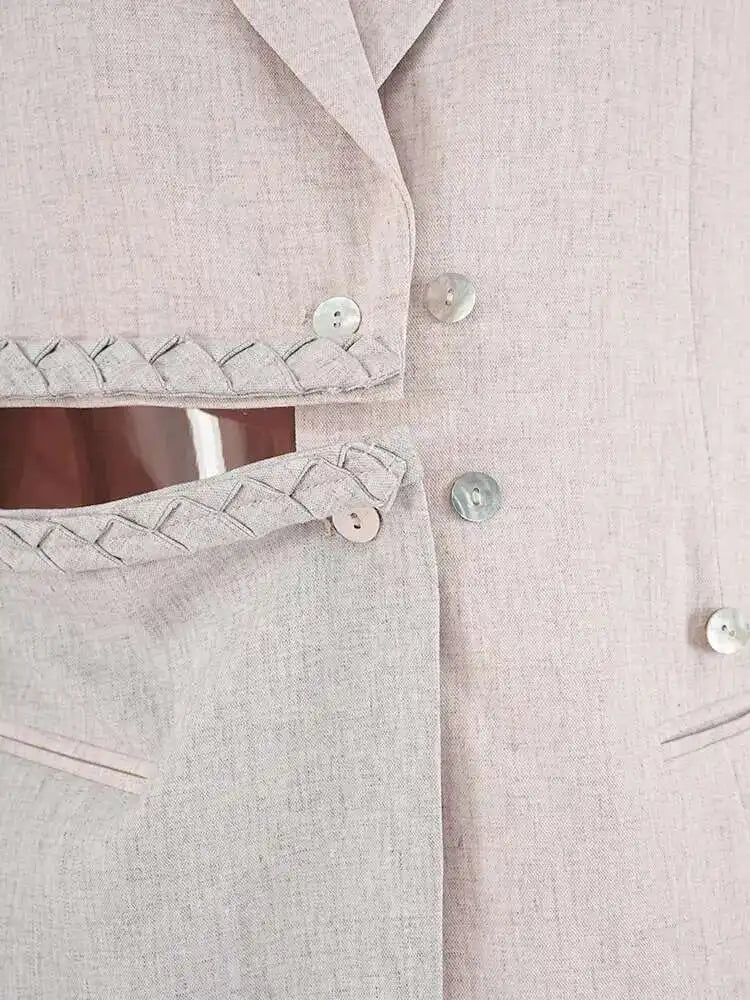 Women Apricot Hollow Out Color-block Elegant Blazer New Lapel Long Sleeve Jacket Fashion Tide Spring Autumn 2025 CPDB238