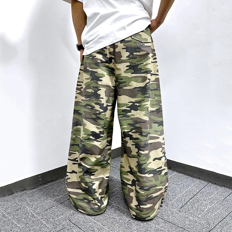 Men's Cargo Pants New American Street Style Loose Straight Legs Elastic Waist Design Male Casual Summer Trousers 9W1785