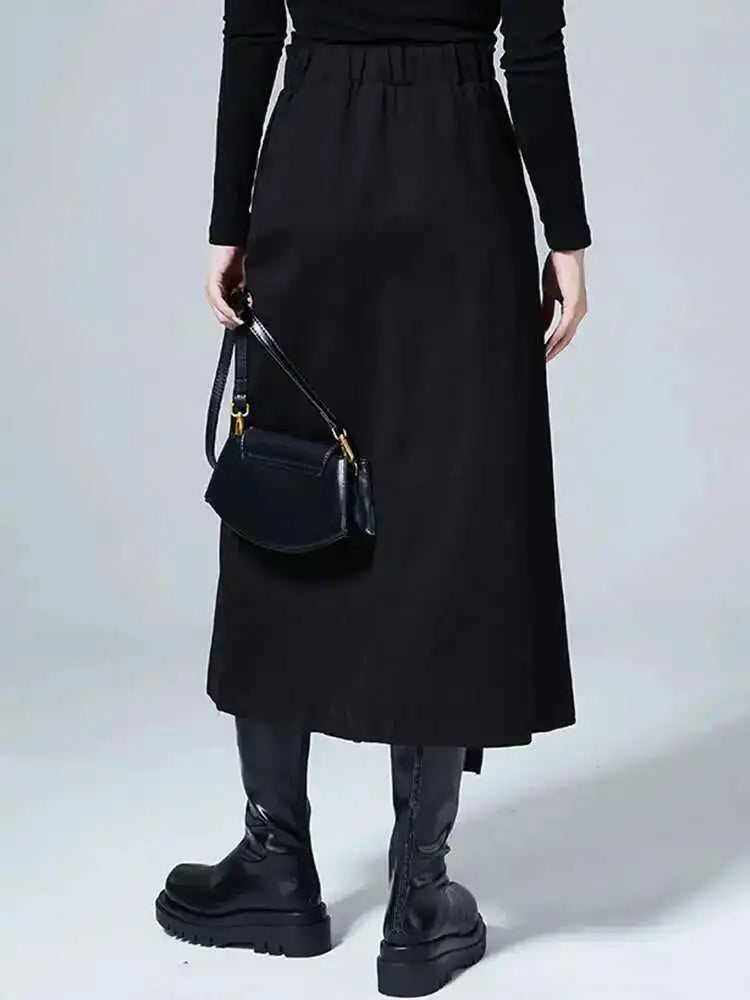 High Waist Black Zipper Irregular Design Long Casual Half-body Skirt Women Fashion Tide New Spring Autumn 2025 1DF0628