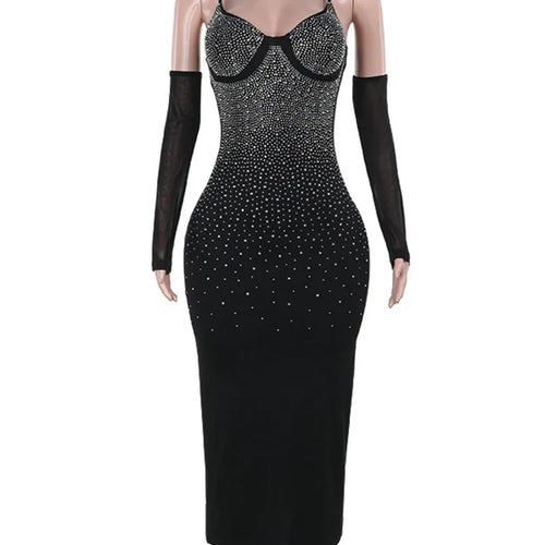 Load image into Gallery viewer, Glitter Spaghetti Strap Sexy Maxi Dress For Women Black Sparkle Off-shoulder Backless Bodycon Club Party Long Dress
