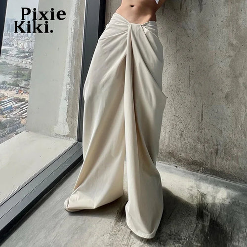 Load image into Gallery viewer, Asymmetrical Twist Low Waisted Baggy Pants Casual Wide Leg Pants White Black Trousers Womens Clothing 2024  P77-CI40
