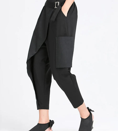 High Elastic Waist Black Irregular Split Harem Trousers New Loose Fit Pants Women Fashion Tide Spring Summer 2025 1Y487