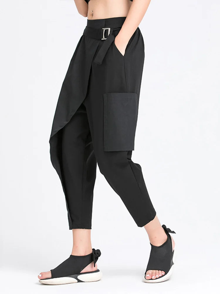 High Elastic Waist Black Irregular Split Harem Trousers New Loose Fit Pants Women Fashion Tide Spring Summer 2025 1Y487