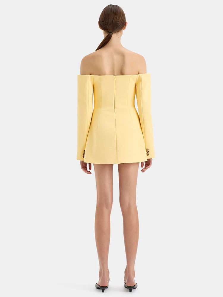 Off-shoulder Strapless Sexy Blazer Dress For Women Fashion Solid Zipper Two Pocket Long Sleeve Backless Mini Dress