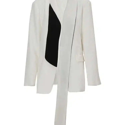 Load image into Gallery viewer, Women Black Ribbon Big Size Color-block Blazer New Lapel Long Sleeve Loose Fit Jacket Fashion Spring Autumn 2025 1DF3066
