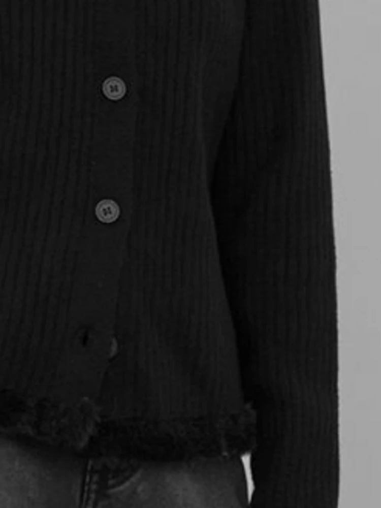 Y2k Aesthetic Fur Patchwork Casual Cardigan Streetwear Stand Neck Vintage Grunge Tops Autumn Single Breasted Harajuku Sweater