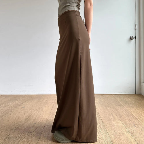 Load image into Gallery viewer, Casual Elegant Retro Solid Long Skirt Korean Fashion Split Summer Chic Women Skirts High Waisted Brown Clothes Bottom
