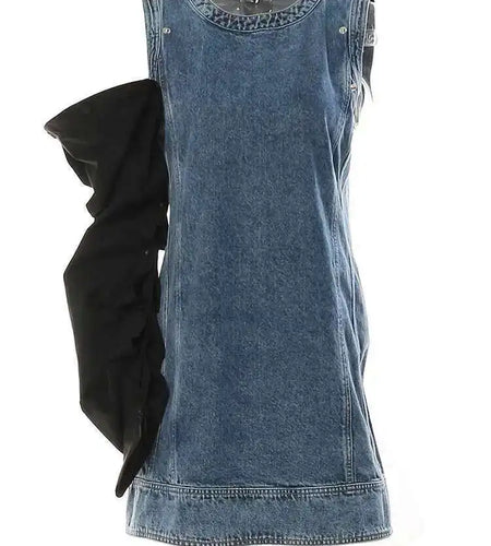 Women Blue Denim Button Many Ways Wear Dress New Round Neck Long Sleeve Loose Fit Fashion Tide Spring Autumn 2025 17A8518