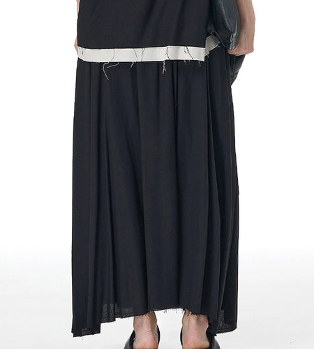 High Elastic Waist Black Ribbon Burr Color-block A-line Half-body Skirt Women Fashion Tide New Spring Autumn 2025 1DJ1494