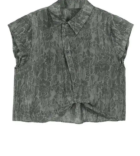 Women Apricot Pleated Irregular Printed Big Size Blouse New Lapel Short Sleeve Shirt Fashion Spring Summer 2025 1DJ0122