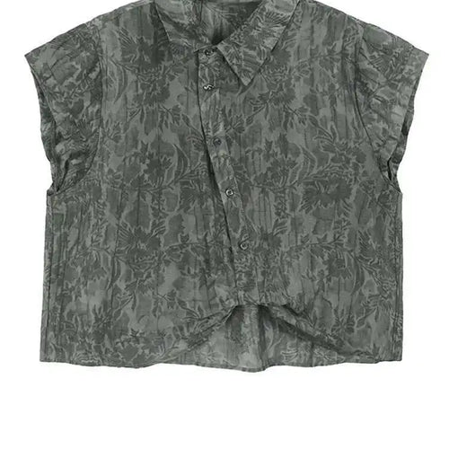 Load image into Gallery viewer, Women Apricot Pleated Irregular Printed Big Size Blouse New Lapel Short Sleeve Shirt Fashion Spring Summer 2025 1DJ0122
