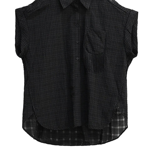 Load image into Gallery viewer, Women White Pocket Tassels Perspective Big Size Blouse New Lapel Short Sleeve Shirt Fashion Spring Summer 2025 1DJ1680
