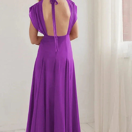 Load image into Gallery viewer, Deep V-neck Sleeveless Backless Split Long Dresses Purple Chiffon Flowy Party Wear Dresses for Women Clothing C92-GZ47
