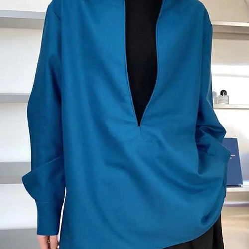 Load image into Gallery viewer, Women White Blue Brief Elegant Big Size Blouse New V-neck Long Sleeve Shirt Fashion Tide Spring Autumn 2025 1DH6648
