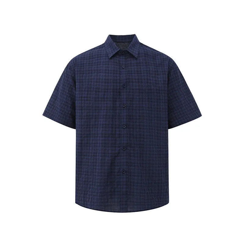 Men's Plaid Short Sleeve Shirts New Summer Single Breasted Korean Handsome Turn-down Collar Trendy Male Clothing 9W1633