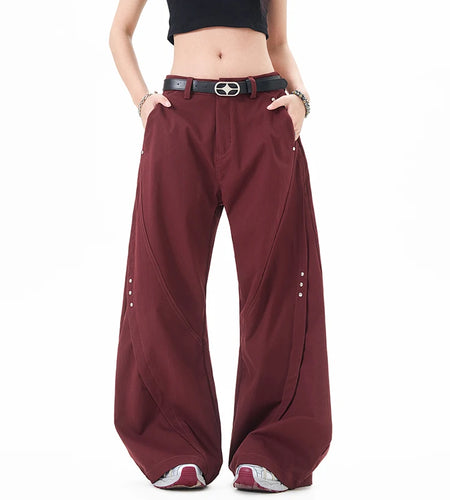 Male Suit Pants American Rivet Curved Knife Trousers Trendy Soid Color Bottoms Loose Design Casual Wide Leg Pant 9W1200