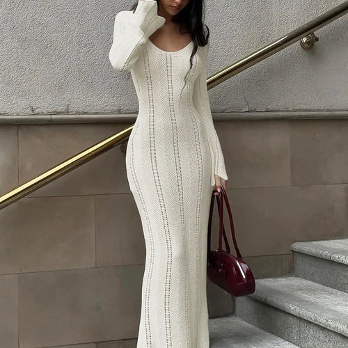 Load image into Gallery viewer, Elegant Long Sleeve Midi Dress Wool Knitted Ribbed Luxury Women Dresses Evening Party Cocktail Birthday Vacation Y2K
