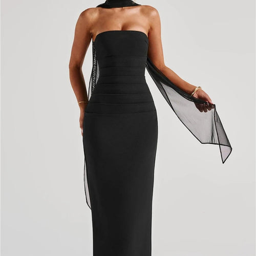 Load image into Gallery viewer, Scarf Collar Strapless Sexy Maxi Dress For Women Fashion Off-shoulder Backless Bodycon Club Party Long Dress Elegant
